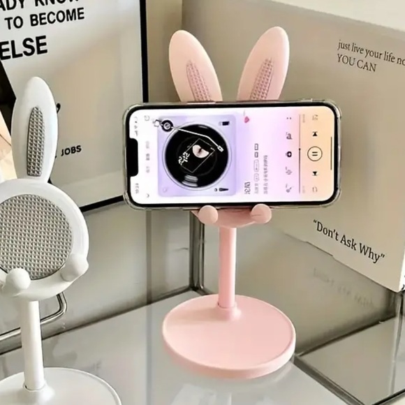 Cellphone stand holder pink rabbit cute cartoon decor - Picture 1 of 3
